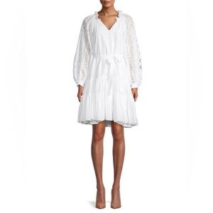 KOBI HALPERIN Jordi Silk Voile A-Line White Dress Eyelet Sleeves Embroidery NWT